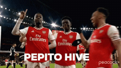 Soccer Players In Fly Emirates Jerseys Celebrate GIF