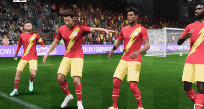 Soccer Players In Red And Yellow With Lightning Bolts GIF