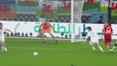 Soccer Players On A Field With A Qatar Energy Banner In The Background GIF