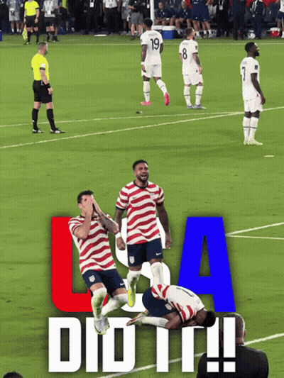 Soccer Players On A Field With The Words " Usa Did It " On The Bottom GIF