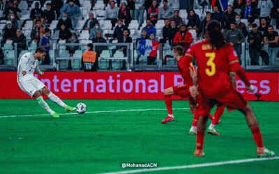 Soccer Players On Field In Front Of International Press Sign GIF