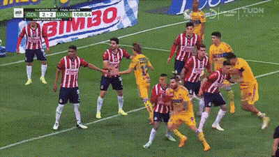 Soccer Players On Field With Bimbo Banner GIF