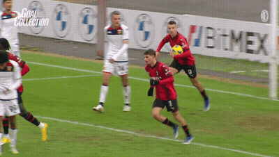Soccer Players On Field With Goal Collection Sign GIF