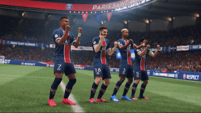 Soccer Players On Field With Paris Saint-Germain Banner GIF
