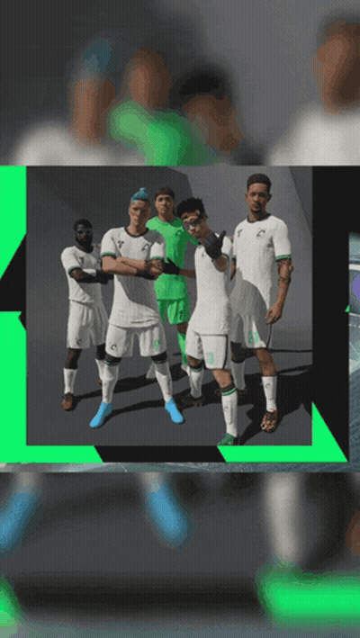 Soccer Players Posing On Green Background GIF