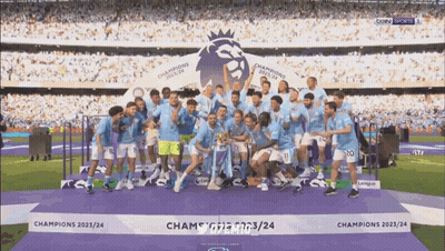 Soccer Players Posing With Champions 2022/24 Trophy GIF