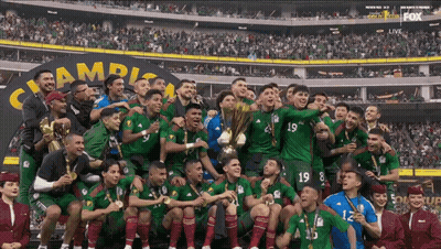 Soccer Players Posing With Fox Live Advertisement GIF