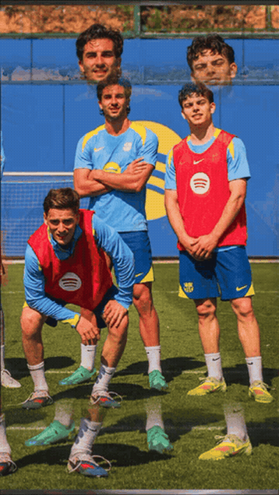 Soccer Players Posing With Spotify Vest GIF
