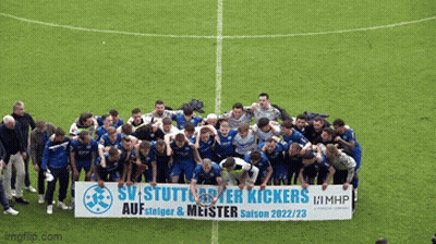 Soccer Players Posing With SV Stuttgarter Kickers Banner GIF