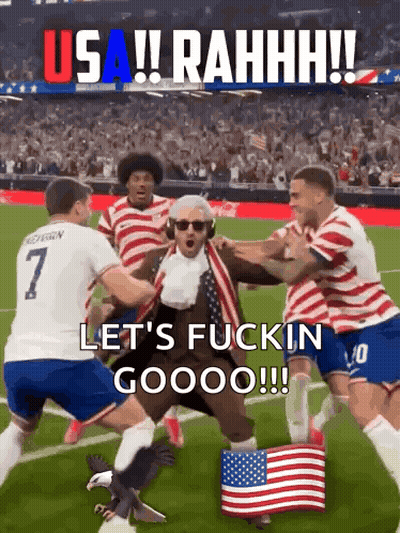 Soccer Players With Man Dressed As George Washington GIF