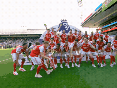 Soccer Players With Trophy Champions Sign GIF