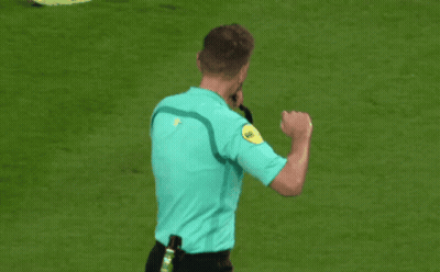 Soccer Referee Green Shirt Yellow L'Equipe Badge GIF