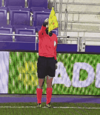 Soccer Referee Holding Yellow Flag Sign Adi GIF