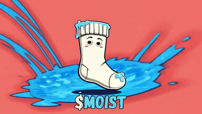 Sock With Face Saying Wet Waves Incoming Smoist GIF