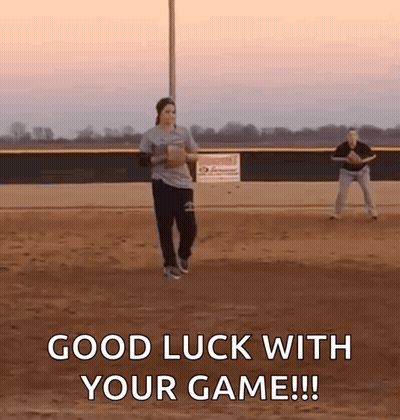Softball Player Throwing Ball Saying Good Luck With Your Game GIF