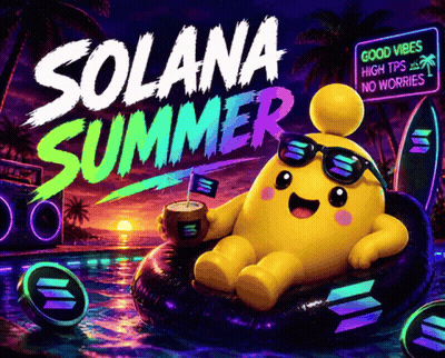Solana Summer Ad Yellow Character Holding Drink GIF