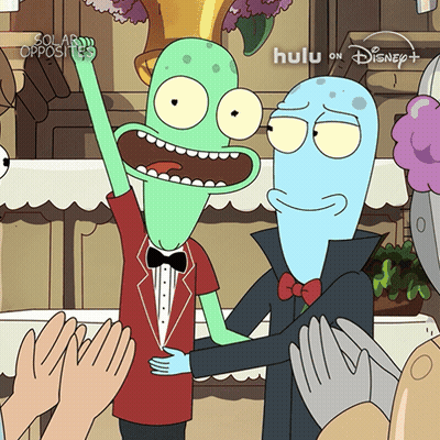 Solar Opposites Poster Two Aliens Hugging GIF