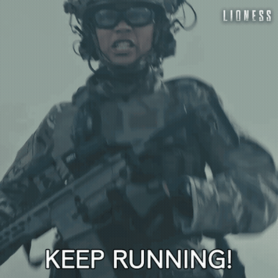 Soldier Holding Gun Saying Keep Running GIF