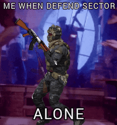 Soldier Holding Gun Saying Me When Defend Sector Alone