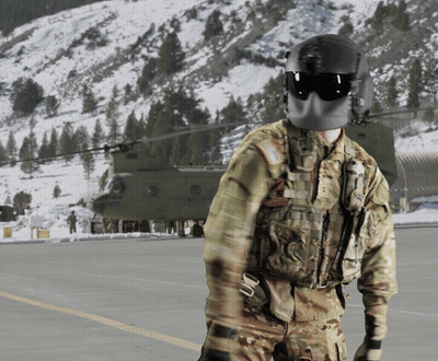 Soldier In Front Of CH-47 Helicopter GIF