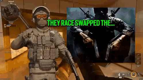 Soldier In Front Of Screen Saying They Race Swapped The GIF
