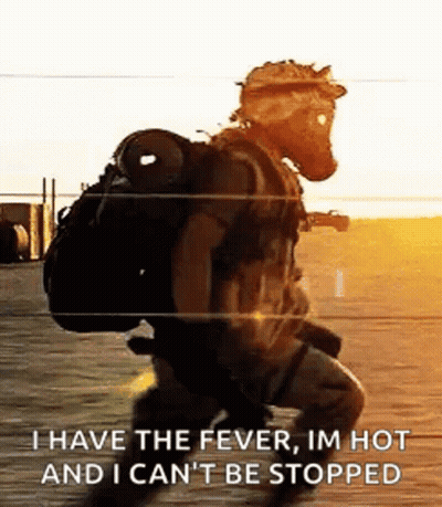 Soldier In Gas Mask Walking With Backpack GIF