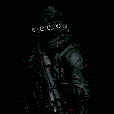Soldier In Helmet With Circles Holding Gun GIF