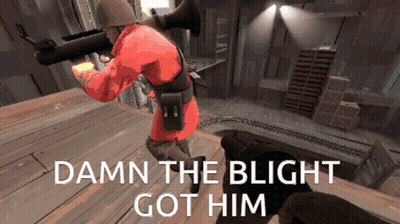 Soldier In Red Uniform Holding Rocket Launcher Saying Damn The Blight Got Him GIF