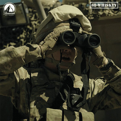 Soldier Looking Through Binoculars With Paramount Network Logo GIF