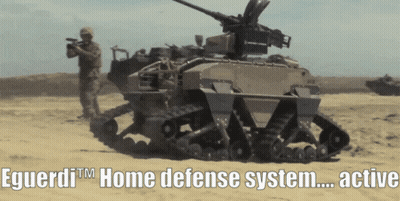 Soldier Next To Tank Saying Eguerdi Home Defense System Active GIF