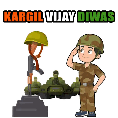 Soldier Saluting In Front Of Tank Kargil Vijay Diwas Sticker