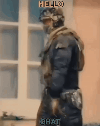 Soldier Standing At Window Saying Hello Chat GIF