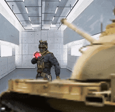Soldier Standing In Front Of Tank GIF