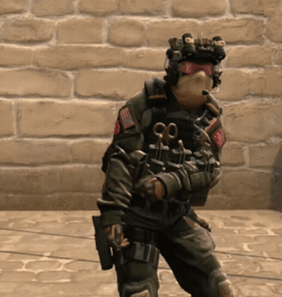 Soldier With Helmet And Goggles Holding Scissors GIF