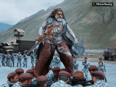 Soldiers Around Statue Of 7Wick Reddy GIF