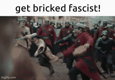 Soldiers Fighting Saying Get Bricked Fascist! GIF