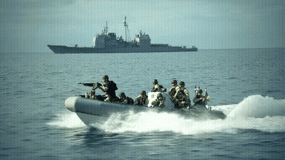 Soldiers In A Boat On The Ocean GIF