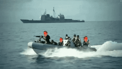 Soldiers In A Boat On The Ocean GIF