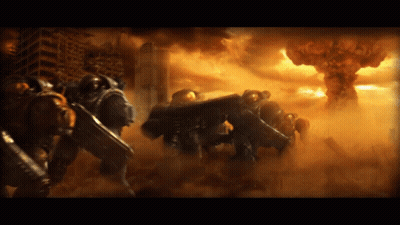 Soldiers In Front Of Nuclear Explosion GIF