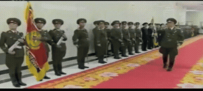 Soldiers In Line Holding Flags GIF