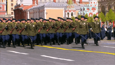 Soldiers Marching Down Street GIF