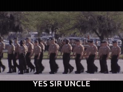 Soldiers Marching In A Line Saying Yes Sir Uncle GIF