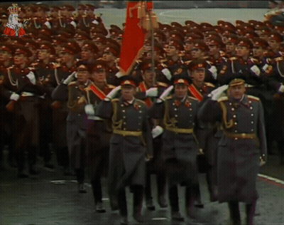 Soldiers Marching In Parade With S Flag GIF