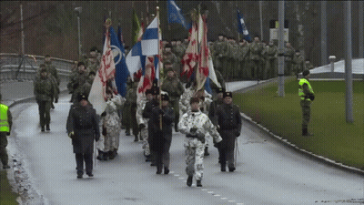 Soldiers Marching With Finland Flag GIF