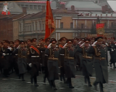 Soldiers Marching With Red Flag GIF