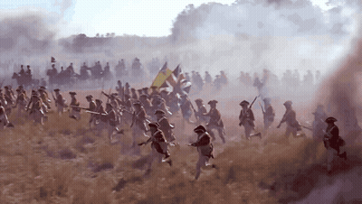 Soldiers Running Through Smoky Field GIF