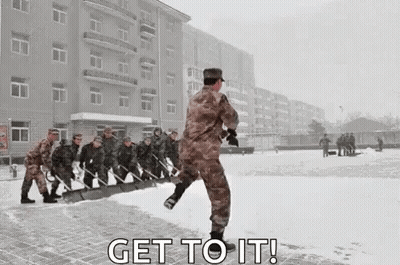 Soldiers Shoveling Snow In Field GIF