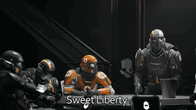 Soldiers Sitting Around Table Saying Sweet Liberty GIF