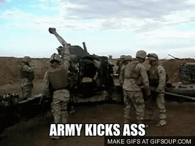 Soldiers Standing Around Cannon Army Kicks Ass GIF