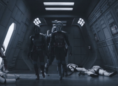 Soldiers Standing In Dark Hallway GIF